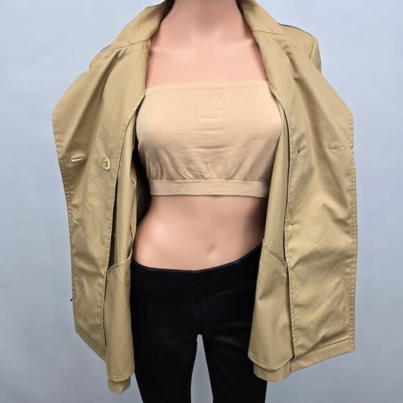 Crown & Ivy Short Trench Coat Double Breasted Striped Sleeves Water Resistant - Picture 10 of 13